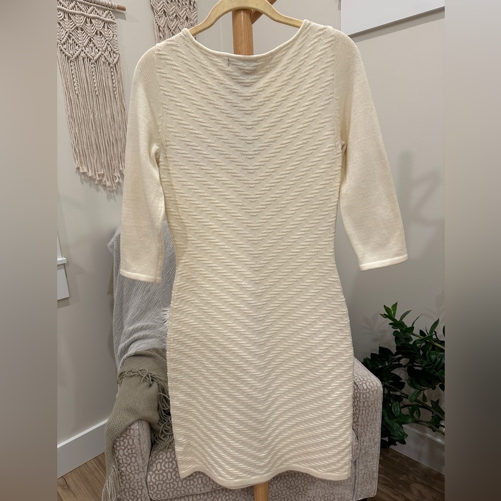 Lauren Ralph Lauren Cream Textured Knit Sheath Dress Small, 3/4 sleeve - Picture 5 of 6
